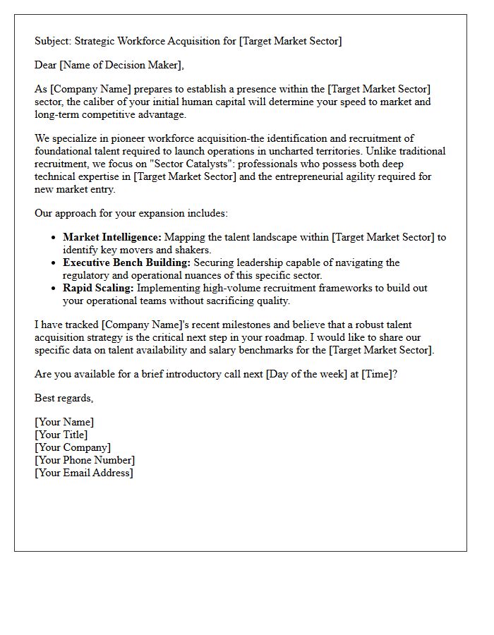 Pioneer Workforce Acquisition Pitch Letter for New Market Sectors
