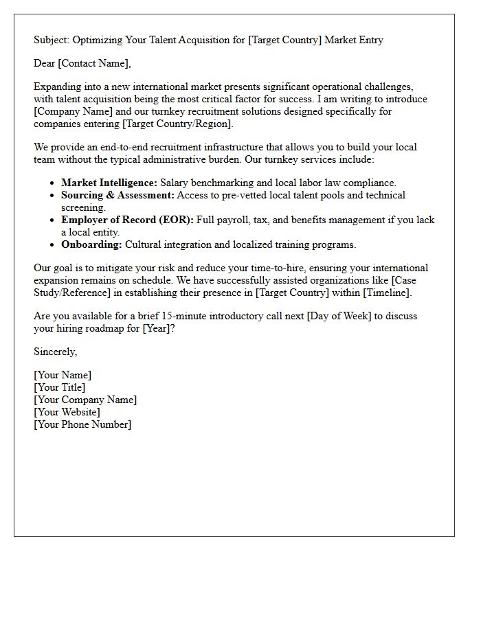 Turnkey Recruitment Solutions Pitch Letter for International Market Entry