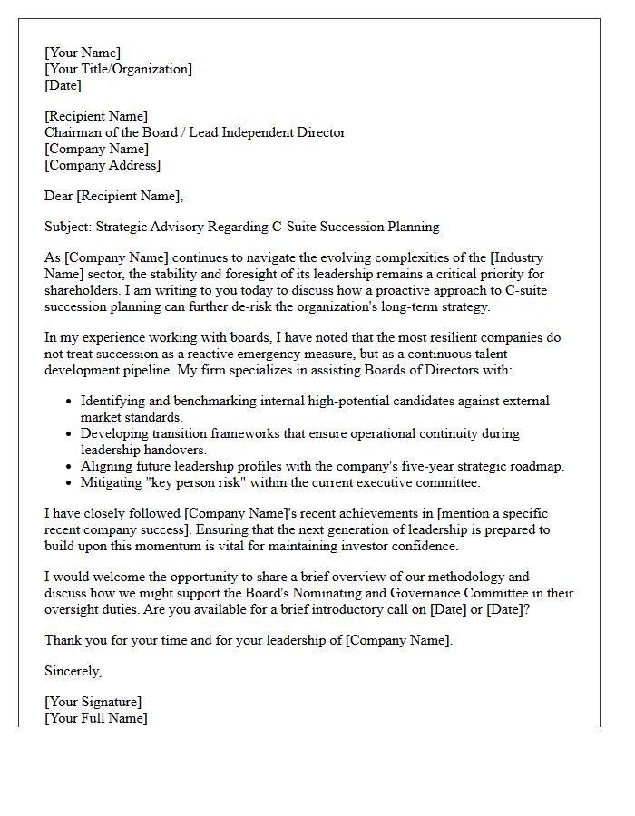 Board of Directors C-Suite Succession Planning Speculative Pitch Letter