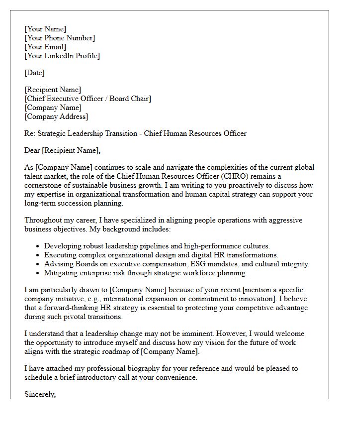 Chief Human Resources Officer Succession Strategy Speculative Letter