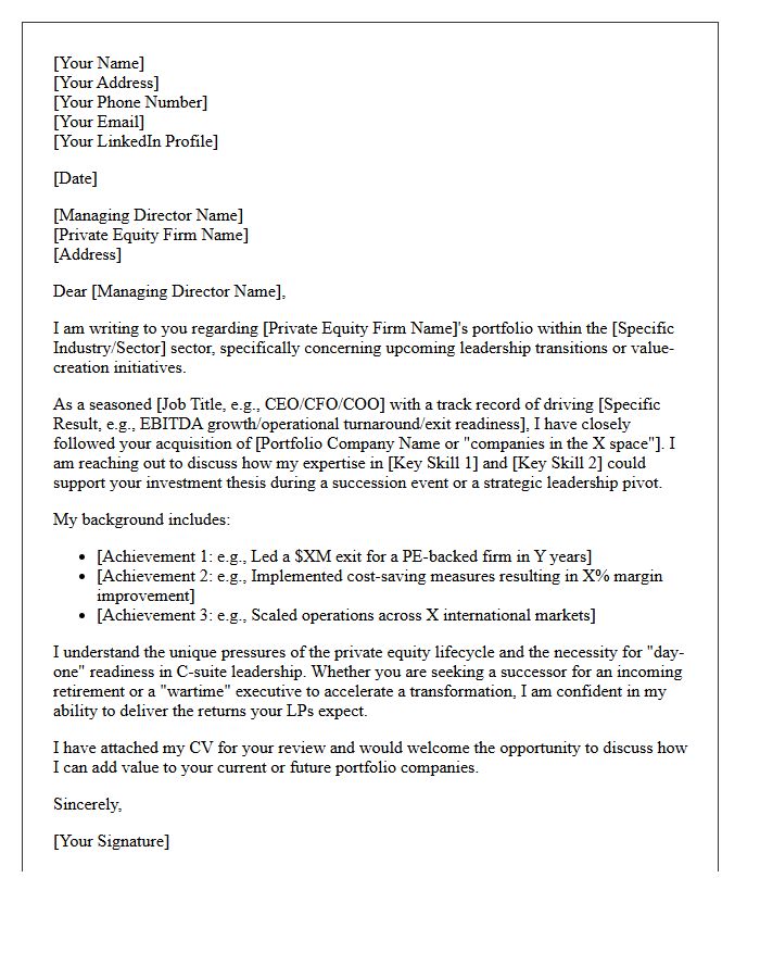 Private Equity Portfolio C-Suite Succession Speculative Pitch Letter
