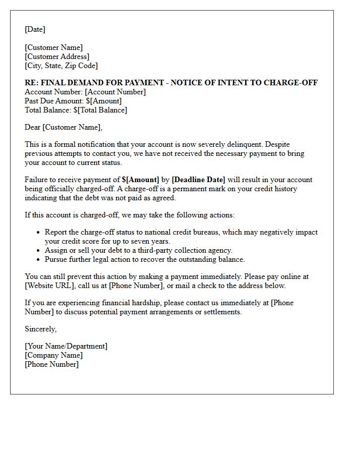 Delinquent Account Final Demand Letter Before Charge-Off