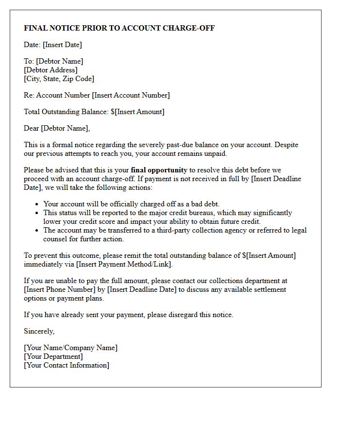 Final Payment Demand Letter Prior to Account Charge-Off