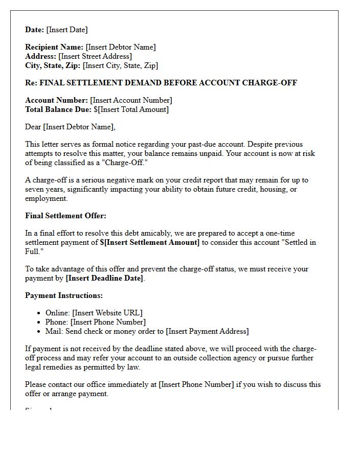 Final Settlement Demand Letter Before Charge-Off
