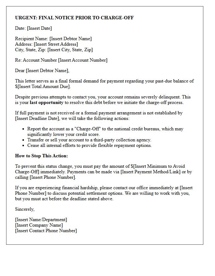 Last Opportunity Final Demand Letter Before Charge-Off