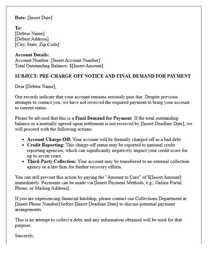 Pre-Charge-Off Notice and Final Demand Letter