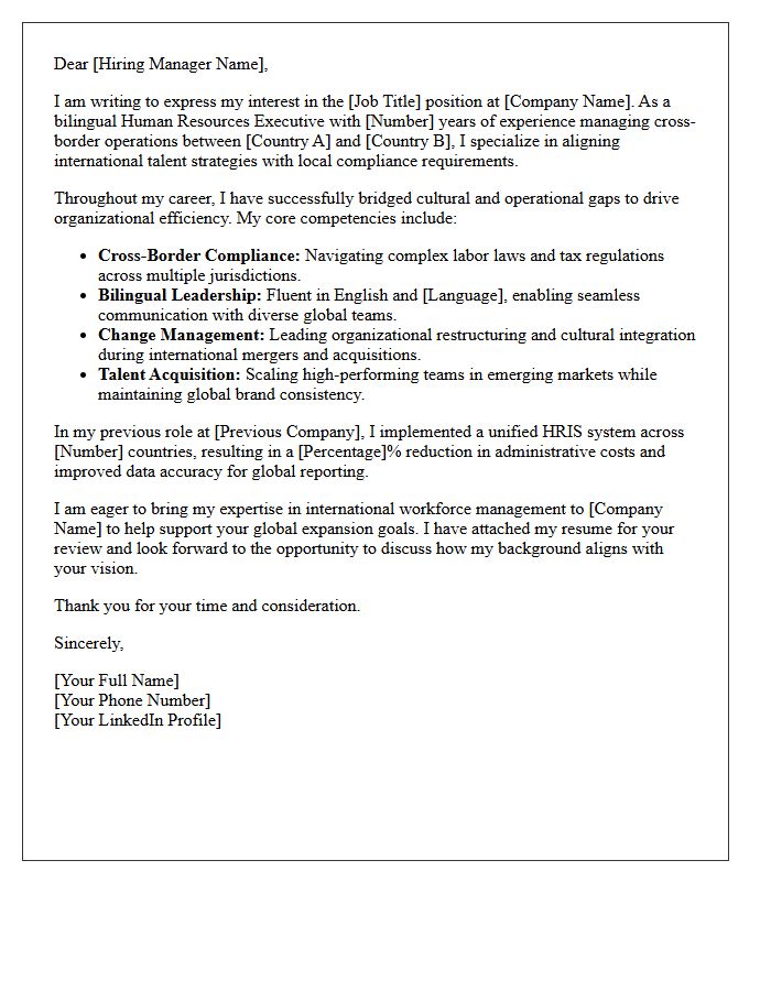 Bilingual Cross-Border Human Resources Executive Pitch Letter
