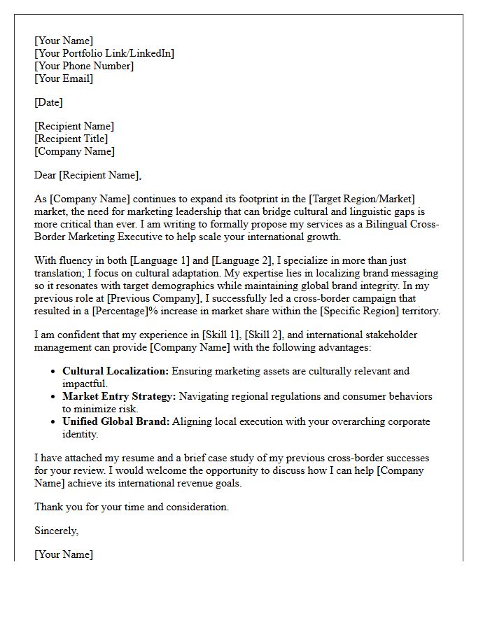 Bilingual Cross-Border Marketing Executive Pitch Letter