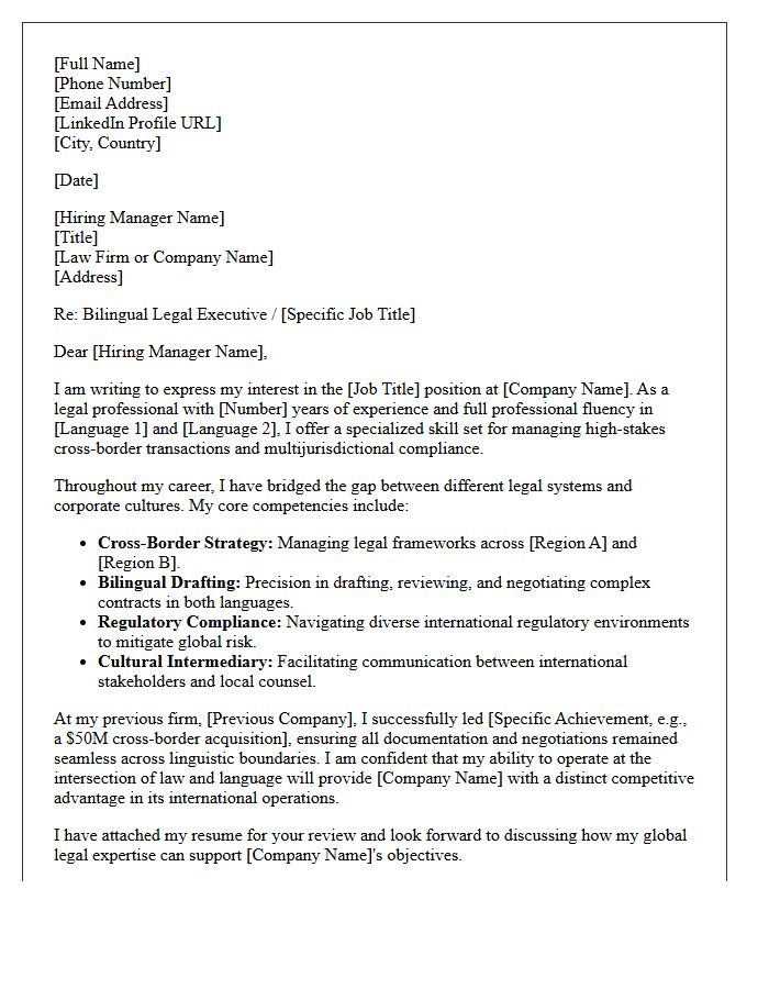 Cross-Border Bilingual Legal Executive Pitch Letter