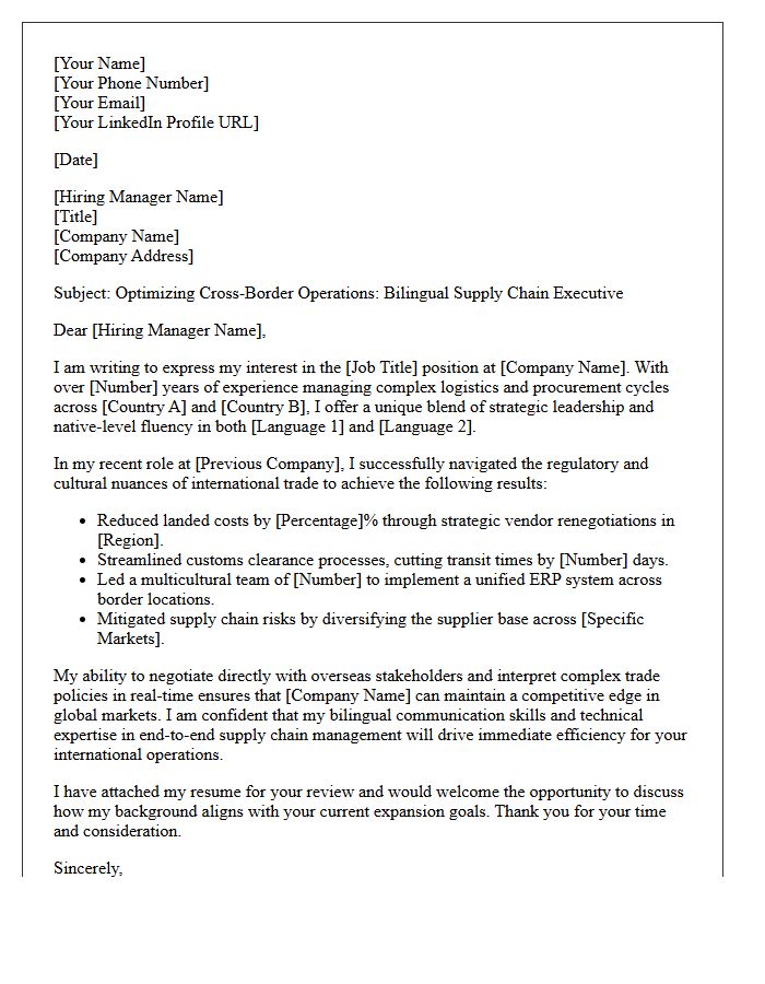 Cross-Border Bilingual Supply Chain Executive Pitch Letter