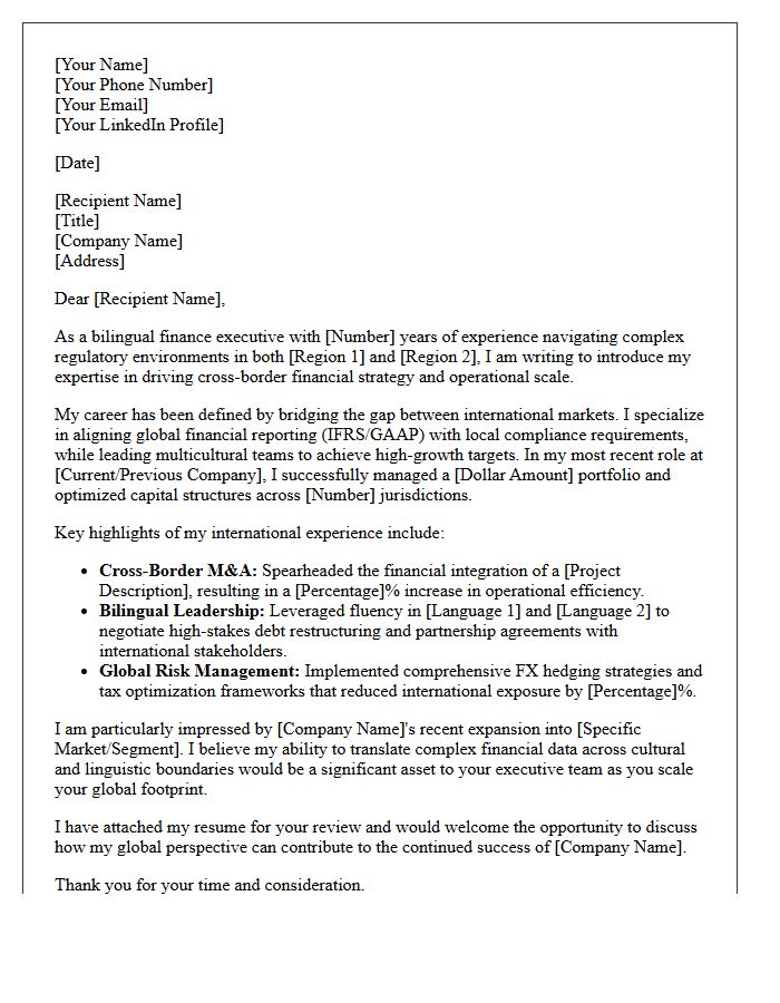 Global Bilingual Finance Executive Cross-Border Pitch Letter