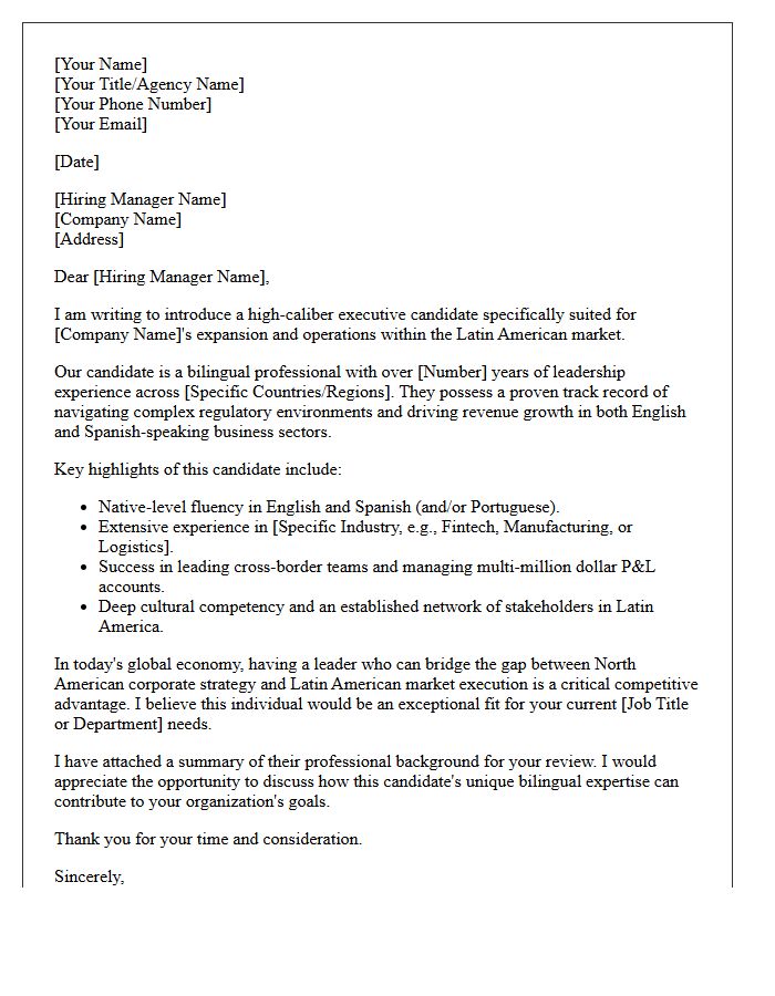 Latin American Bilingual Executive Placement Pitch Letter