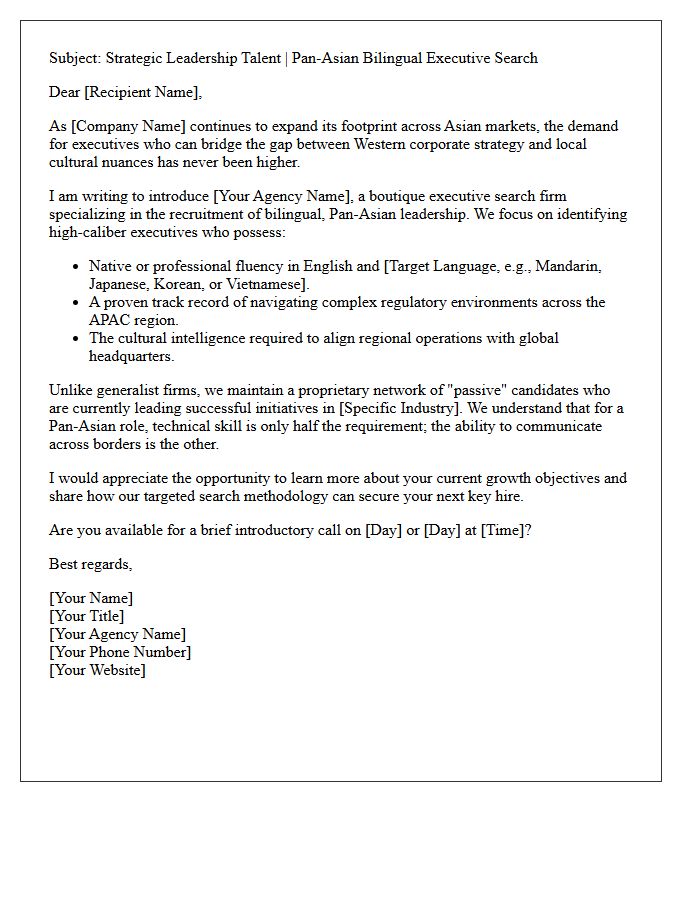 Pan-Asian Bilingual Executive Recruitment Pitch Letter