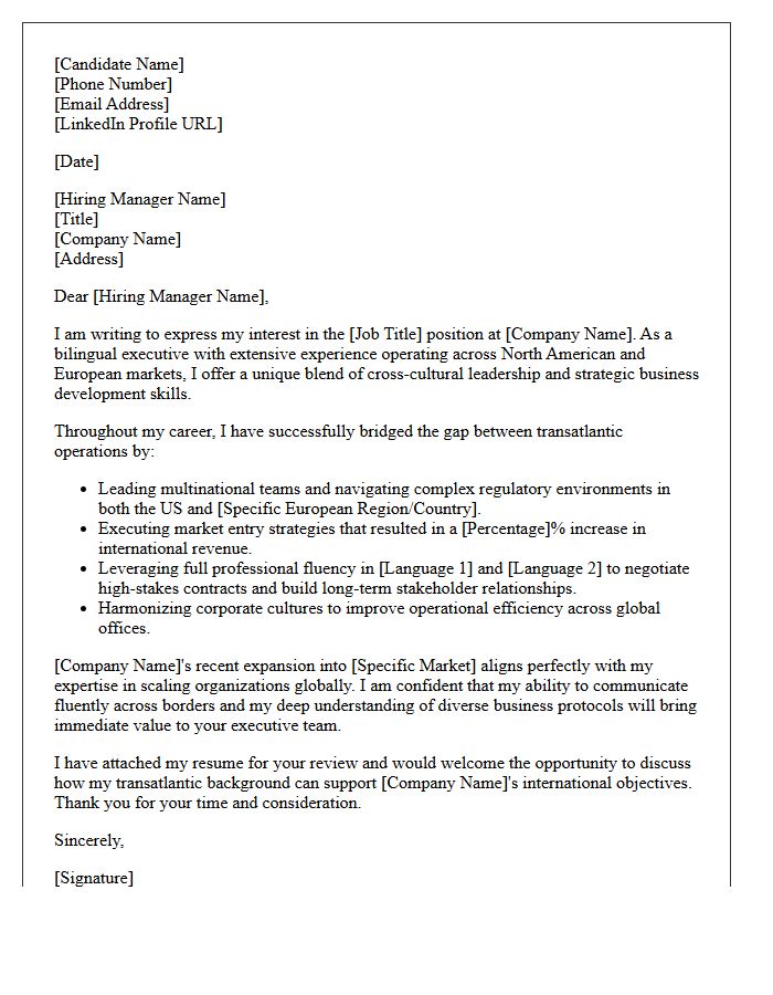 Transatlantic Bilingual Executive Candidate Pitch Letter