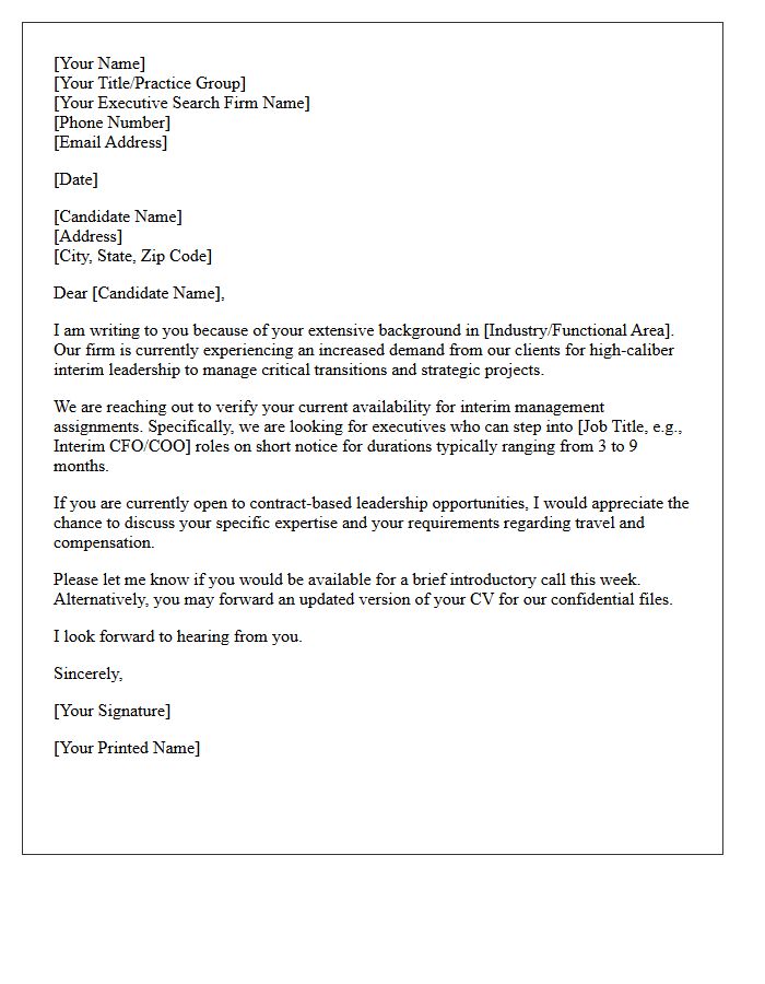 Executive Recruitment Letter for Interim Management Availability