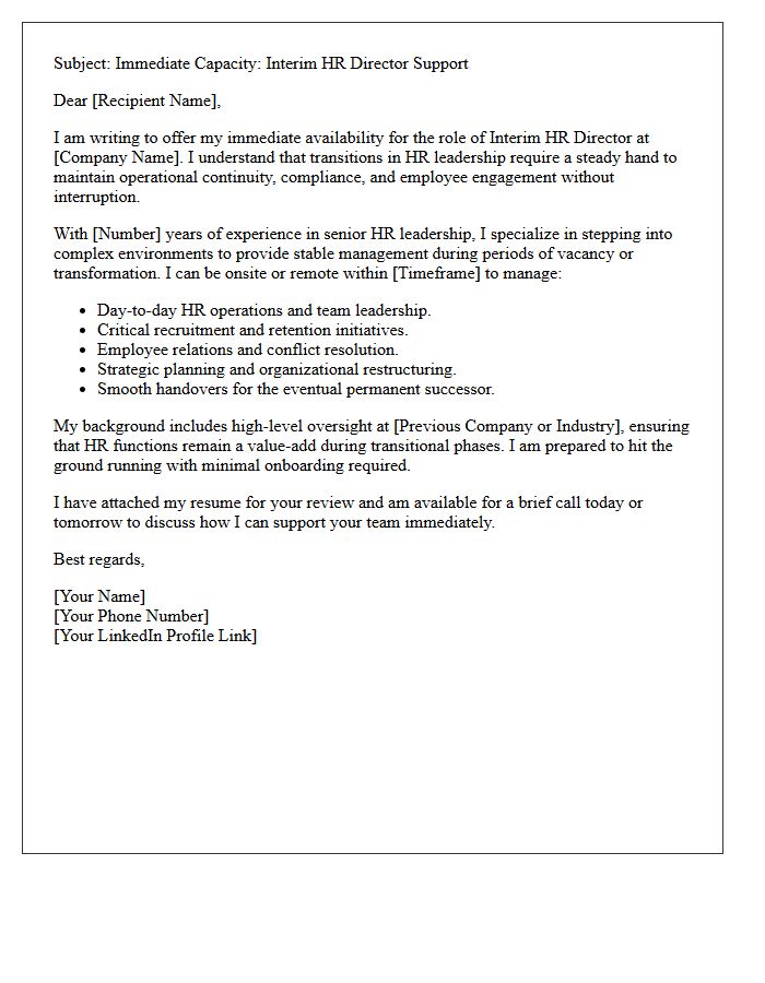 Immediate Capacity Pitch Letter for Interim HR Director