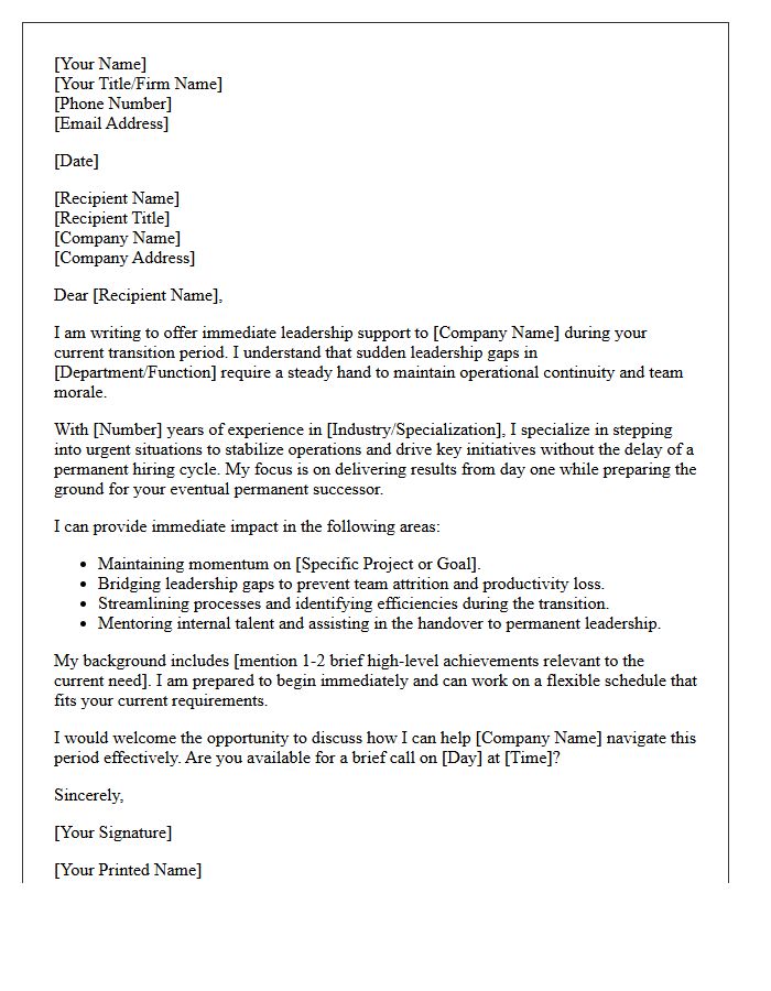 Interim Management Pitch Letter for Urgent Leadership Needs