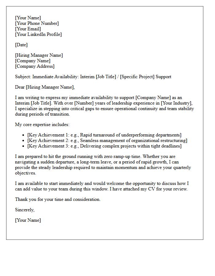 Interim Manager Immediate Start Pitch Letter