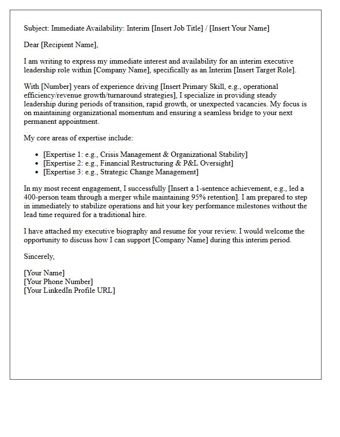 Pitch Letter for Immediate Interim Executive Availability