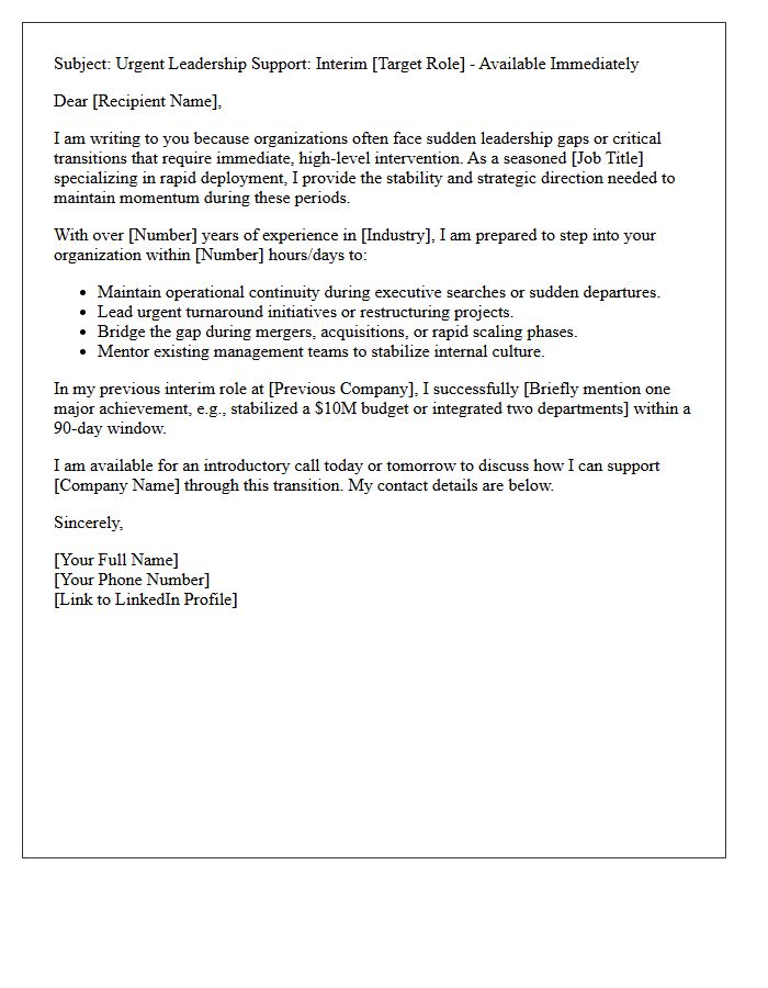 Rapid Deployment Interim Executive Pitch Letter