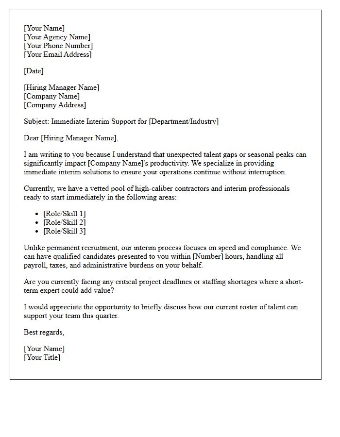 Recruitment Agency Pitch Letter for Immediate Interim Solutions