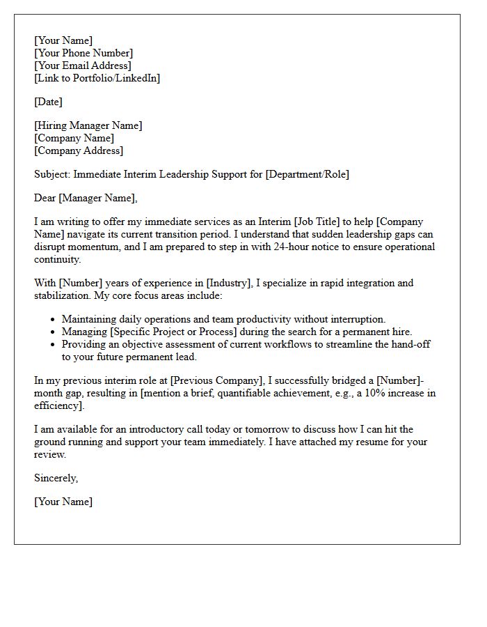 Short-Notice Interim Management Pitch Letter