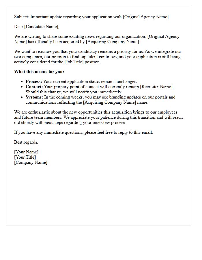 Candidate Communication Letter for Agency Acquisition Updates