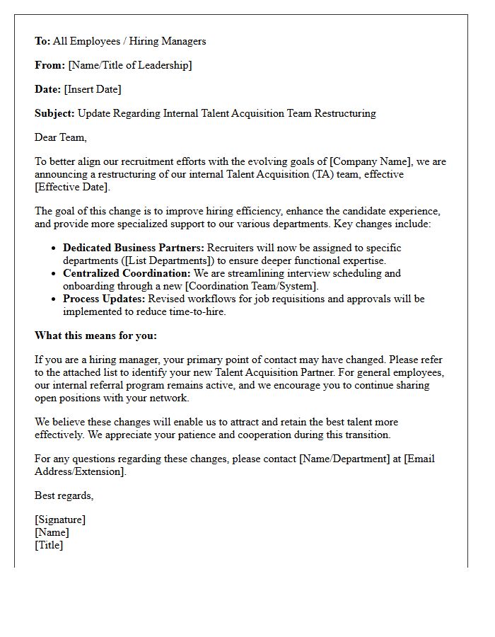 Internal Talent Acquisition Team Restructuring Notification Letter
