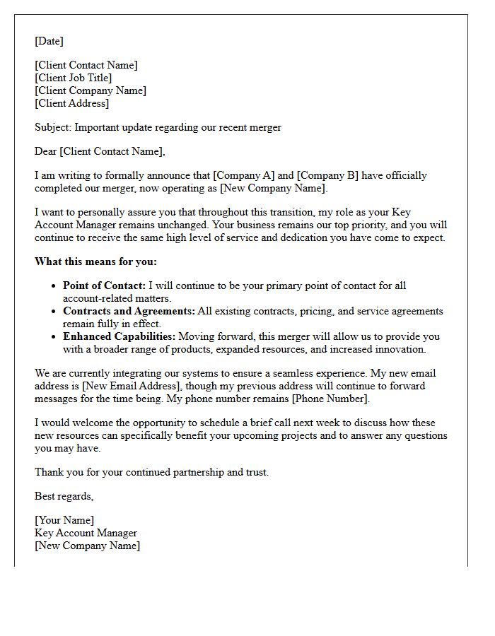 Key Account Manager Post-Merger Transition Letter