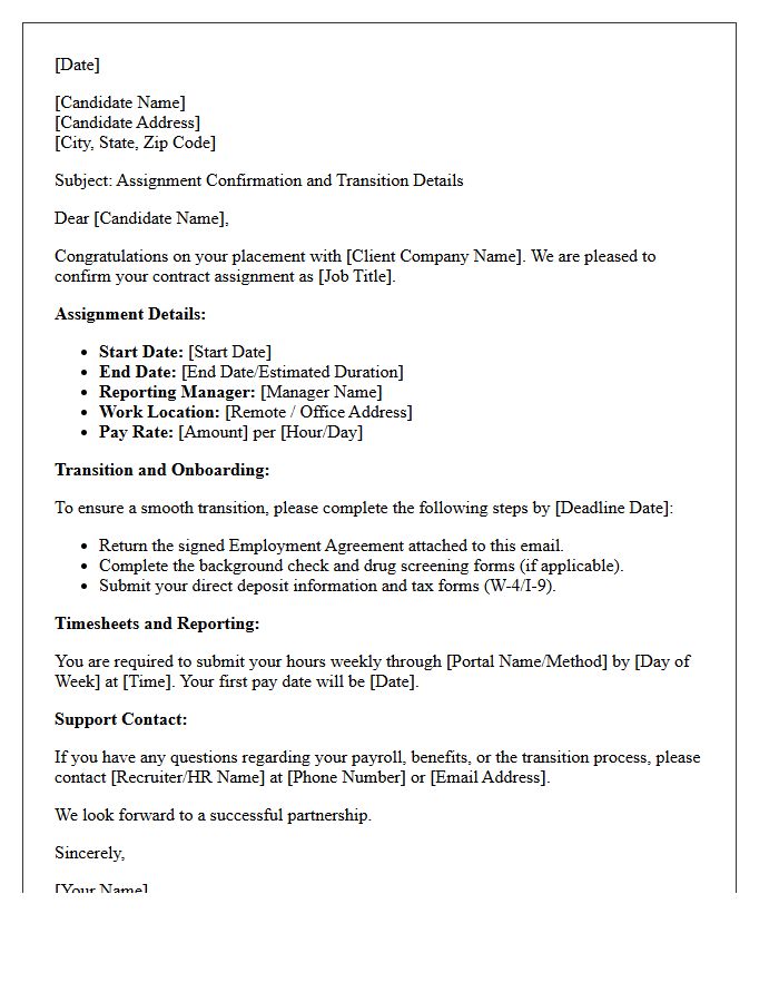 Placed Candidate Contract Assignment and Transition Letter