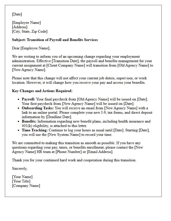 Temporary Workforce Payroll and Benefits Transition Letter