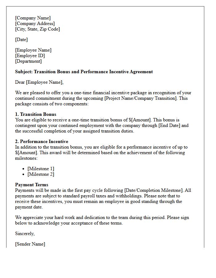 Transition Bonus and Performance Incentive Letter