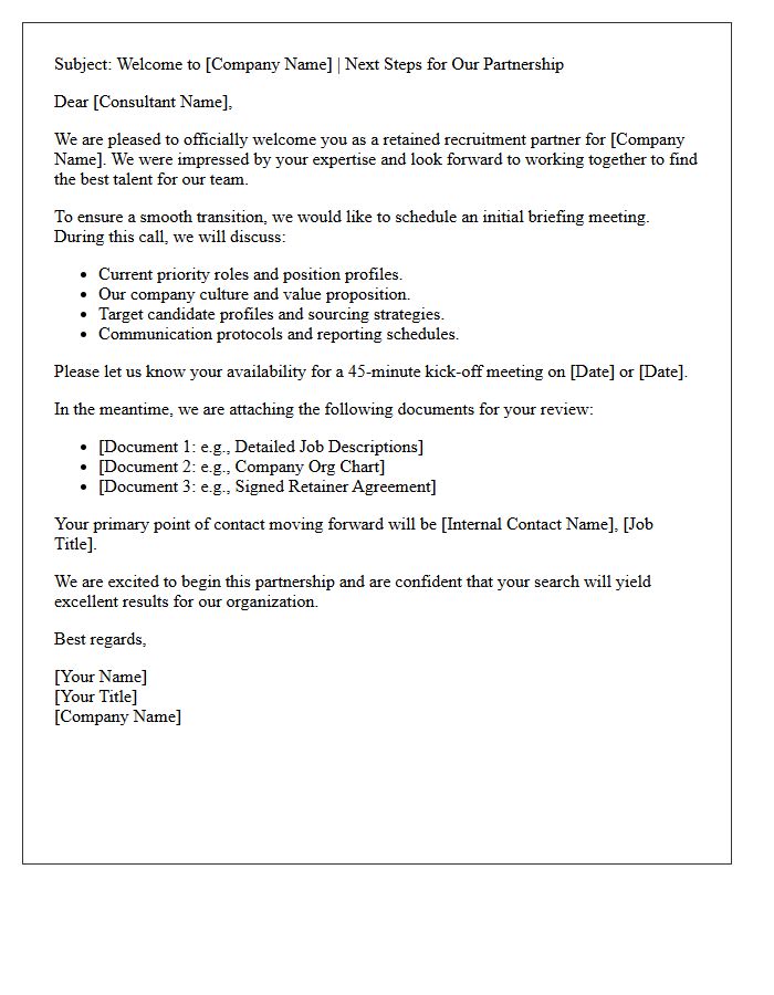 Welcome Transition Letter for Retained Recruitment Consultants
