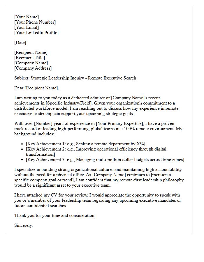 Executive Remote Leadership Search Speculative Letter