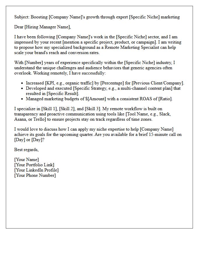 Niche Remote Marketing Specialist Pitch Letter