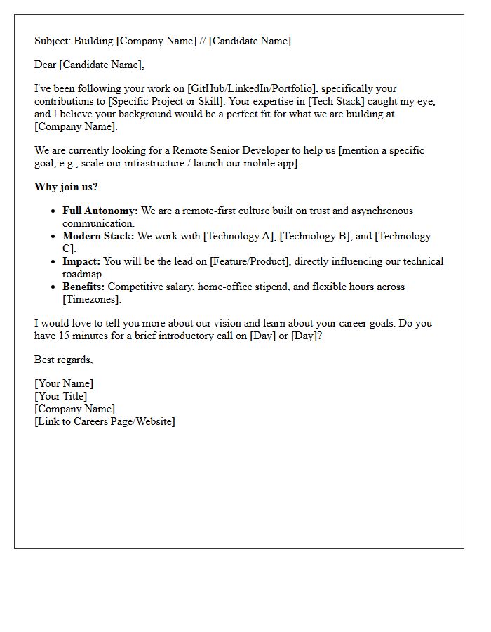 Tech Industry Remote Developer Recruitment Pitch Letter