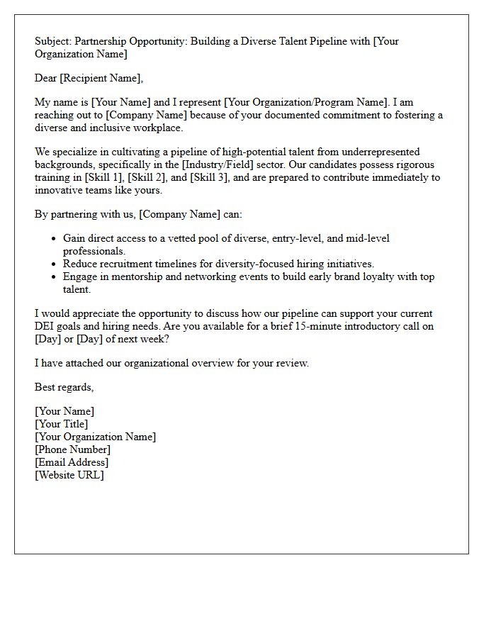 Diversity And Inclusion Talent Pipeline Introduction Pitch Letter