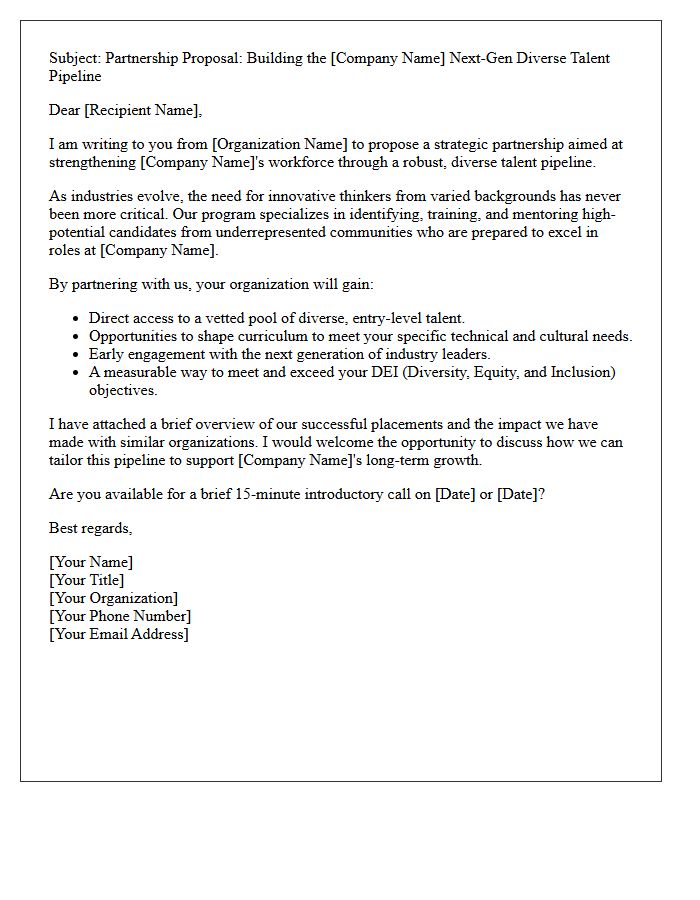 Next Generation Diverse Talent Pipeline Pitch Letter