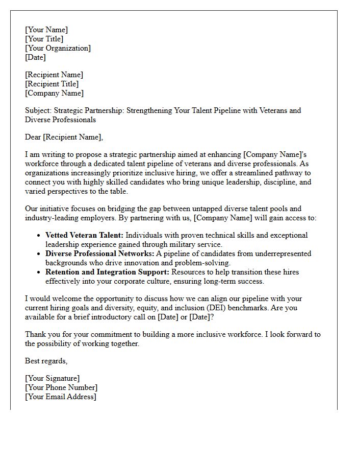 Veterans And Diversity Inclusion Pipeline Pitch Letter