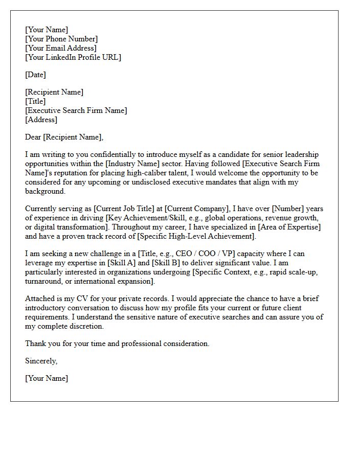 Confidential Executive Search Speculative Letter