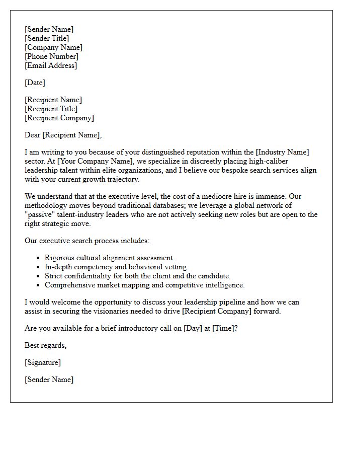 Elite Executive Headhunting Service Letter