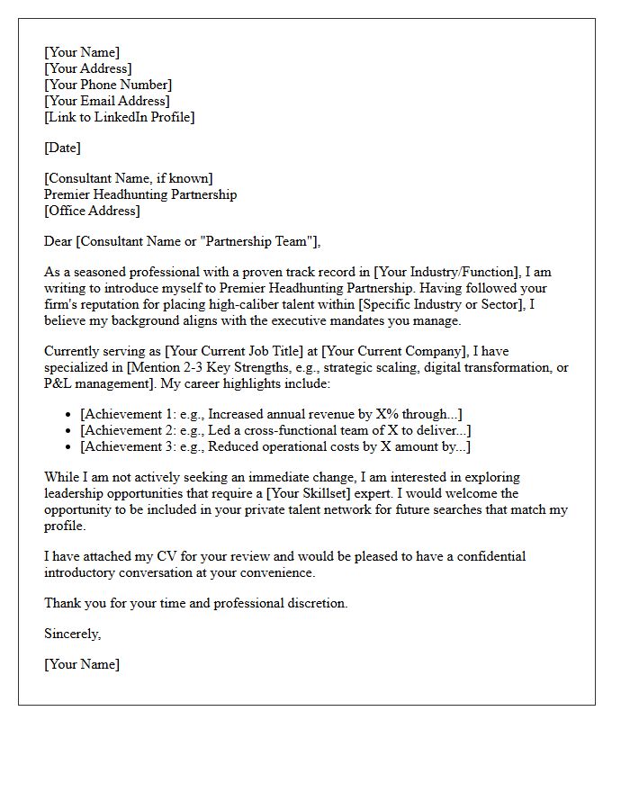 Premier Headhunting Partnership Speculative Letter