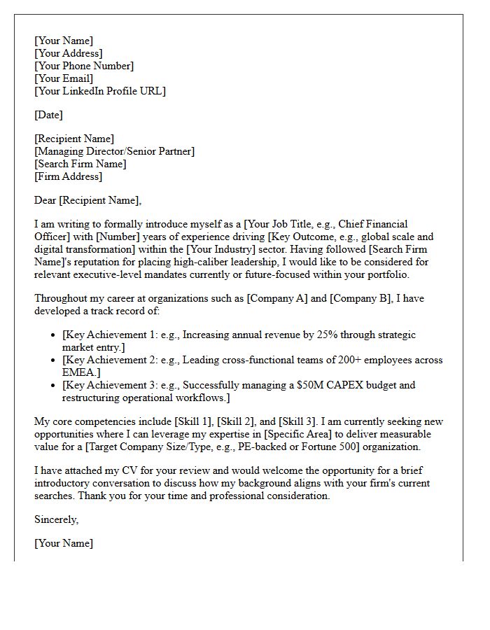Retained Executive Search Speculative Letter