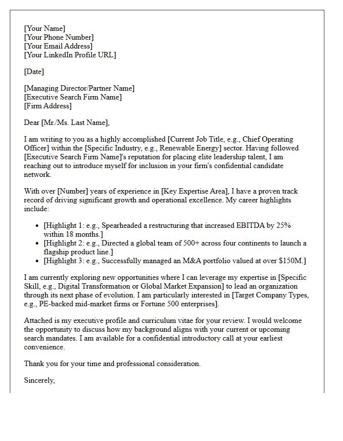 Specialized Senior Executive Search Speculative Letter