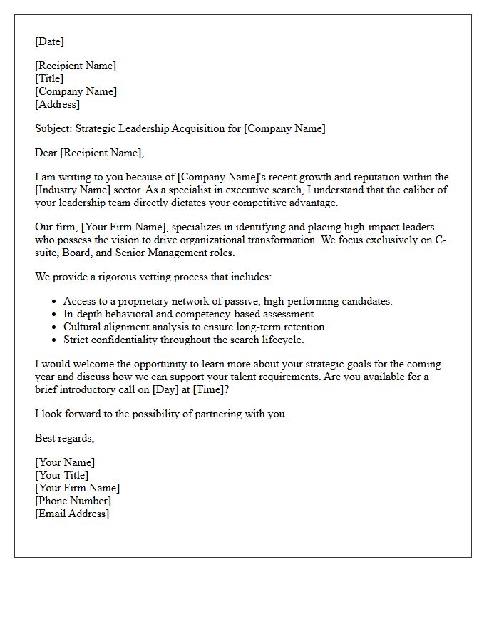 Strategic Leadership Headhunting Service Letter