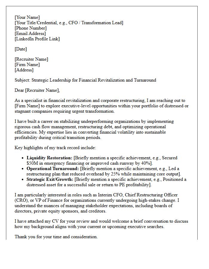 Financial Revitalization Executive Pitch Letter for Headhunting Firms
