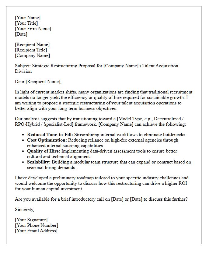 Strategic Restructuring Pitch Letter for Talent Acquisition Firms