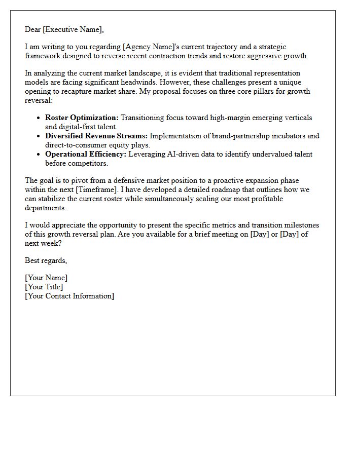Talent Agency Growth Reversal Executive Pitch Letter