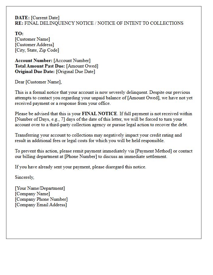 Final Delinquency Notice and Collection Letter