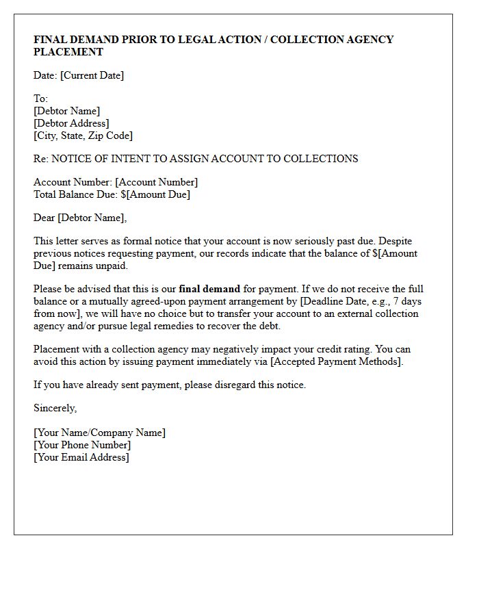 Final Demand Prior to Collection Agency Placement Letter